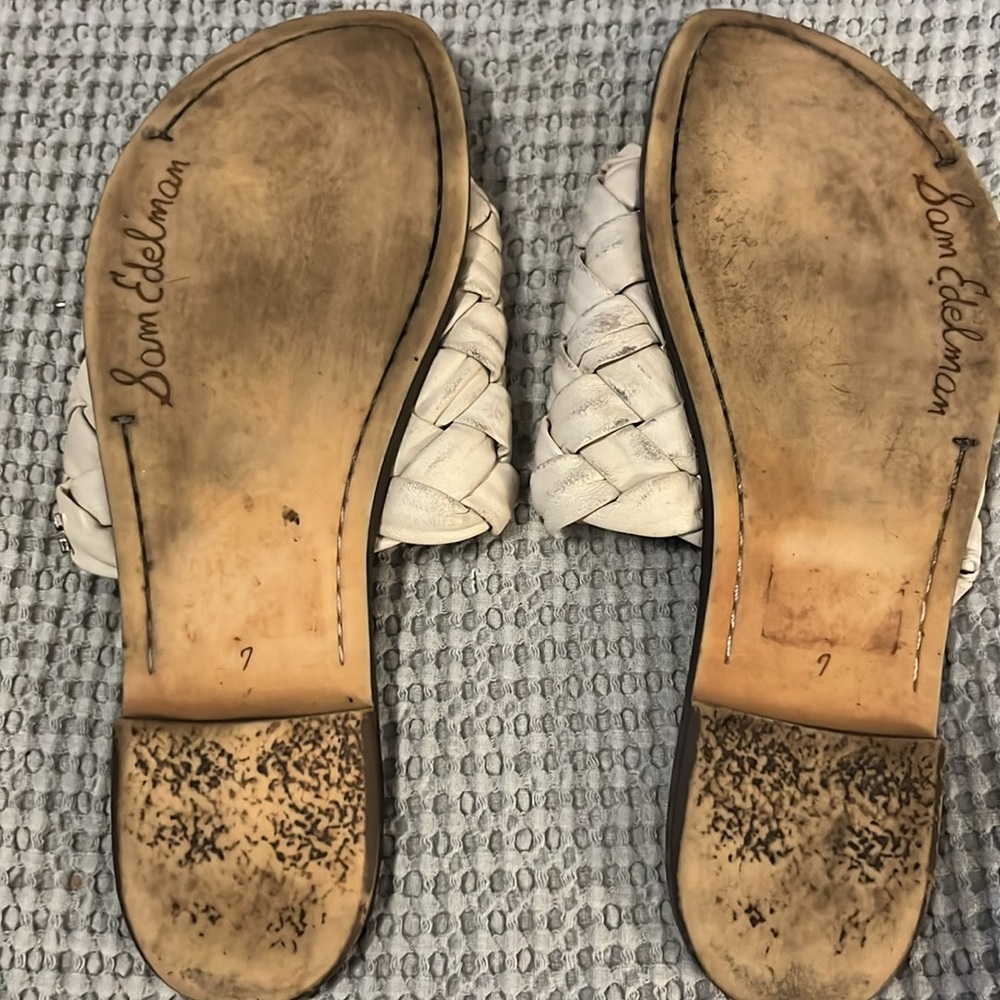 Sam Edelman Womens Braided Woven Cream Leather Slide Slip On Flat Mule Sandals 7 - Picture 7 of 8